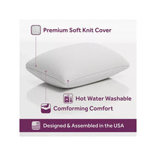 White pillow with soft knit cover and hot water washable comfort features