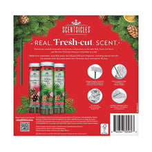Back of Christmas scented ornament stick pack box with scent info and barcode