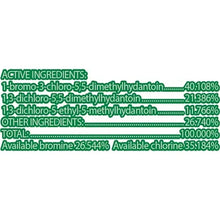 Toilet bowl cleaner ingredient panel with brominated hydantoin activity percentages