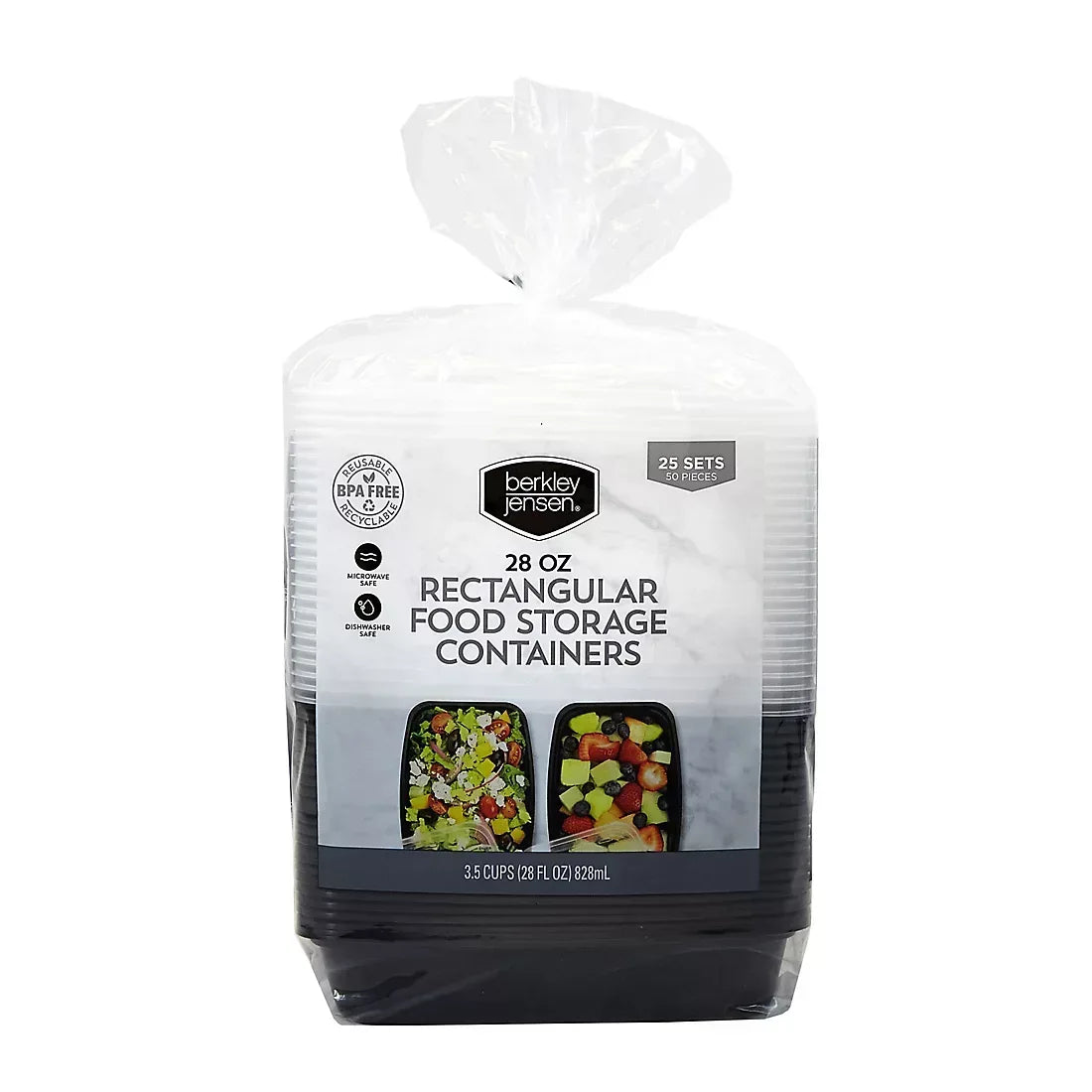 Berkley Jensen Rectangular Food Storage Containers, 28 oz./50-pc. set