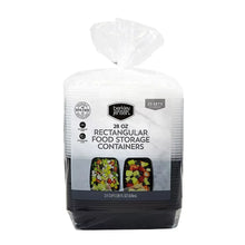 Rectangular food storage containers, 28 oz, clear lid, dark base, 25 count