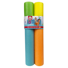 Packaged neon foam water blaster 2-pack with orange and blue barrels, green and yellow caps