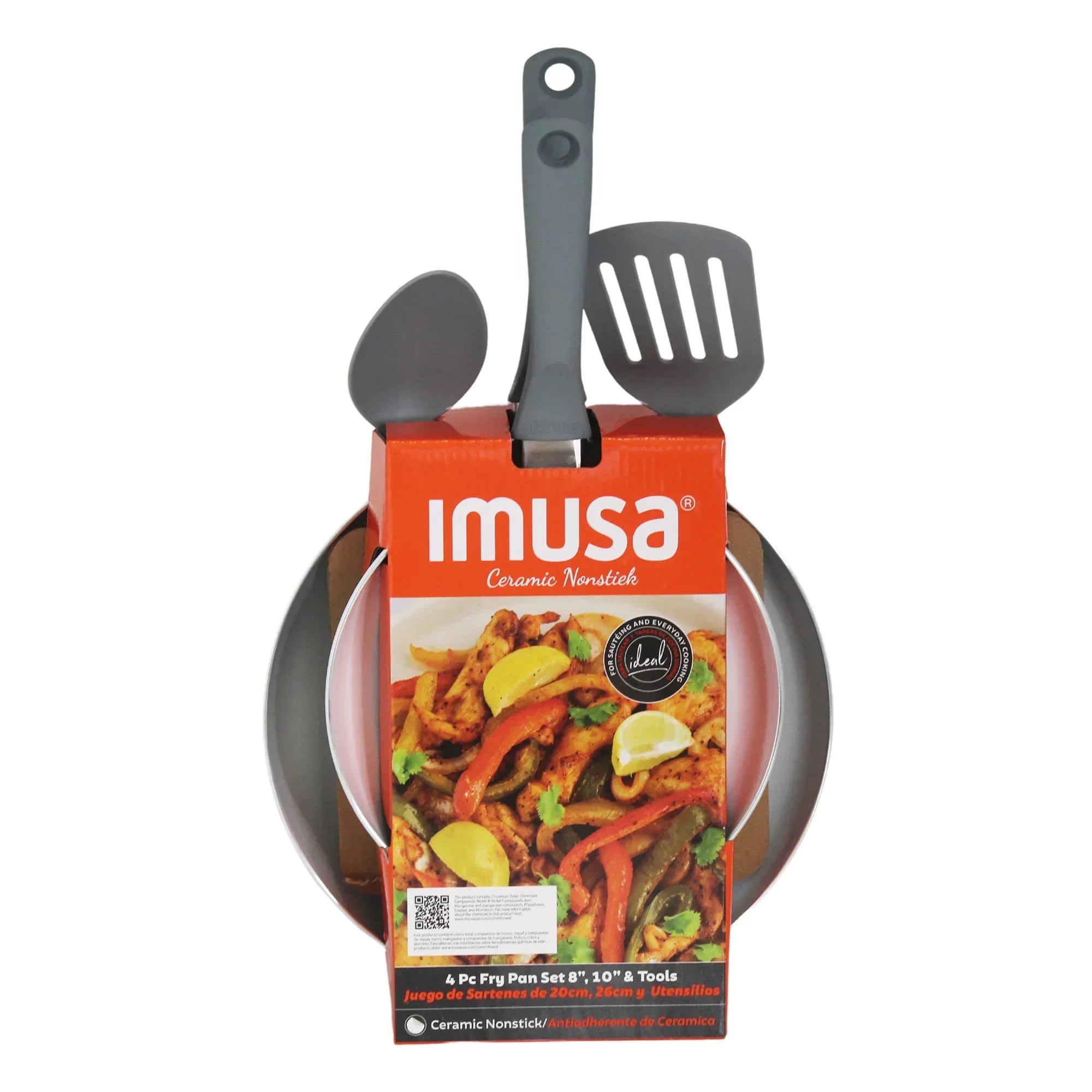 IMUSA Nonstick Ceramic Cookware Set 4-Pieces, 8" and 10" Inches, with Stay-Cool Handles, Aluminum, Gray