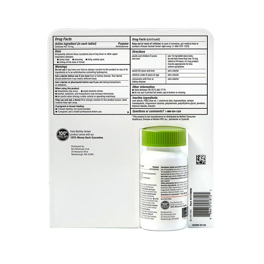 Berkley Jensen Allergy Relief 10mg Cetirizine Hydrochloride Tablets, 365 ct.