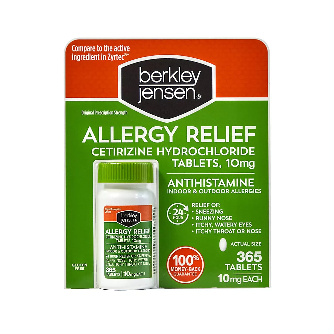 Berkley Jensen Allergy Relief 10mg Cetirizine Hydrochloride Tablets, 365 ct.