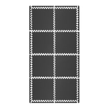 Six-pack dark gray diamond plate interlocking foam tiles set, top view