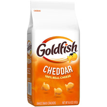 Goldfish cheddar baked snack crackers bag with fish logo and 100% real cheese