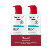 Eucerin Intensive Repair body lotion set with two red pump bottles, fragrance-free