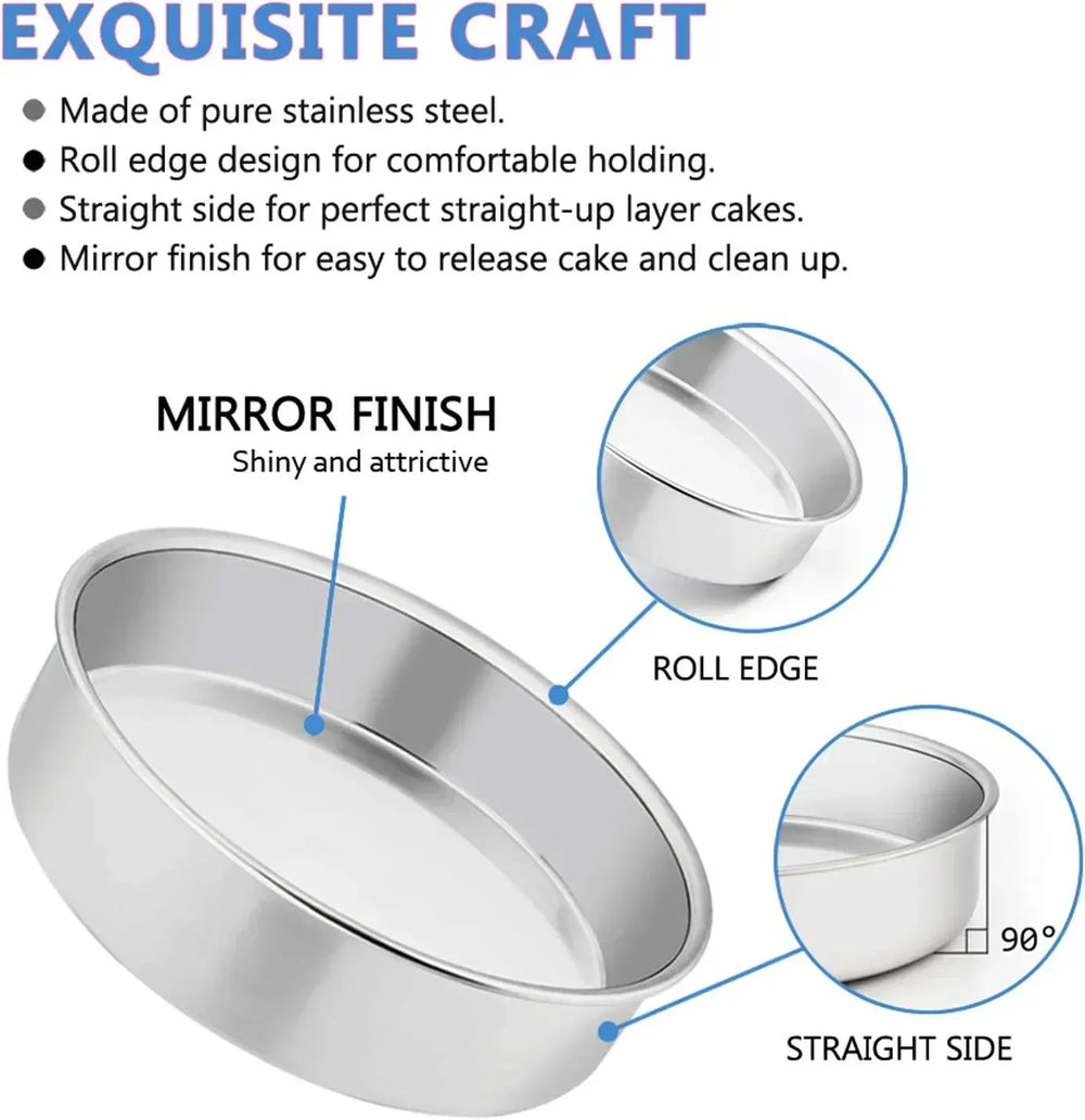 Vesteel Cake Pan, Stainless Steel Round Layer Cake Baking Pans, Non-Toxic & Healthy, Mirror Finish & Dishwasher Safe - USA MEGA SHOP