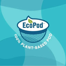 EcoPod coffee pod logo label with 100% plant-based pod badge