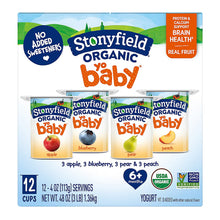 Stonyfield Organic YoBaby Apple, Blueberry, Pear, & Peach Yogurt, Variety Pack, 12 pk./4 oz.