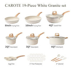 Carote Nonstick Cookware Sets, Granite Pots and Pans Set Non Stick, White