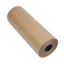 Brown kraft wrapping paper roll on its side, showing end core