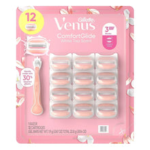 Women’s 3-blade Venus razor handle with 12 cartridge refills, white tea scent