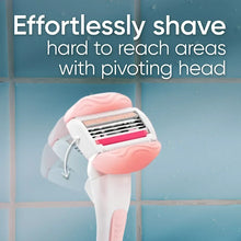 Pink 3-blade razor head with pivoting design for hard-to-reach areas