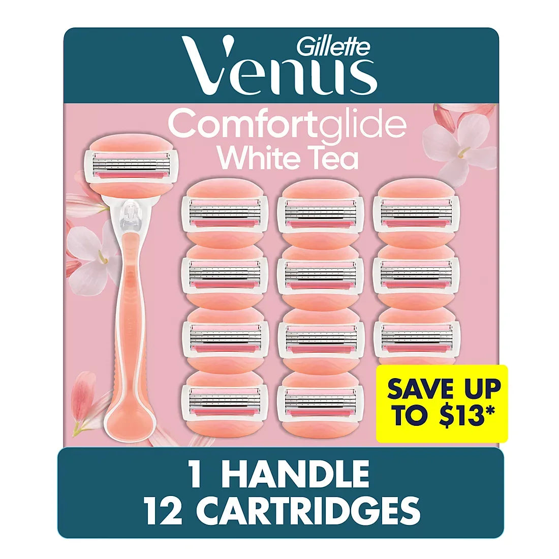 Gillette Venus ComfortGlide White Tea Scented Women's Razor, 3-Blades, 1 Handle + 12 Razor Blade Refills - USA MEGA SHOP