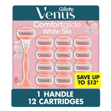 Gillette Venus Comfortglide white tea razor set box with handle and 12 cartridges