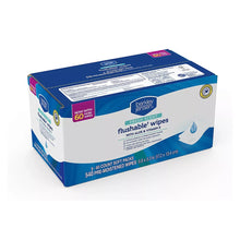 Flushable wipes box, blue top and white sides, Fresh Scent, 60 count.