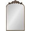 Gold arched mirror with decorative baroque-style top frame