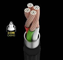 Braided USB-A to Lightning cable with 3-core inner wiring