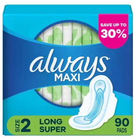 Always Long and Super Maxi Pads with Flexi-Wings Multipack, 90 ct.