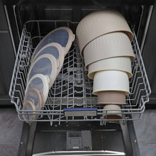 Nesting mixing bowls in dishwasher, off-white ribbed bowls with lids