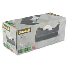 Scotch C-38 tape dispenser package box showing black holder and white tape roll