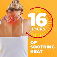 Neck heat wrap applied on a person’s upper back and neck for soothing heat