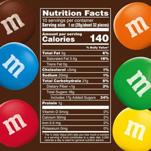 M&M nutrition facts label with serving size, calories, and % daily value