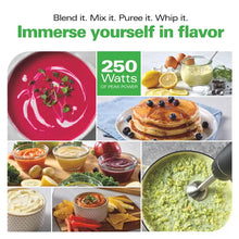 Immersion blender mixing thick dips and sauces in bowls