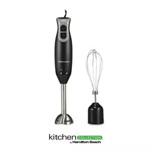 Immersion blender with whisk attachment, black and stainless design