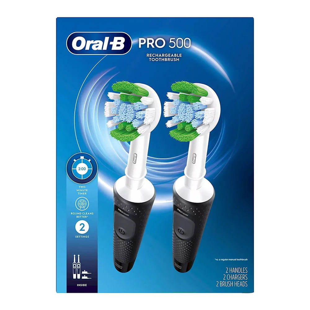 Oral-B Pro 500 Electric Toothbrush with Replacement Precision Brush Heads, 2 pk. - Black - USA MEGA SHOP