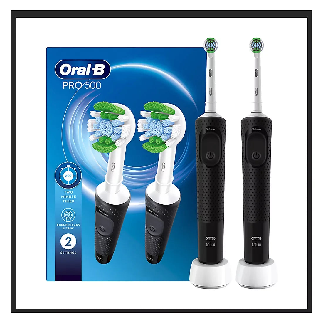 Oral-B Pro 500 Electric Toothbrush with Replacement Precision Brush Heads, 2 pk. - Black - USA MEGA SHOP