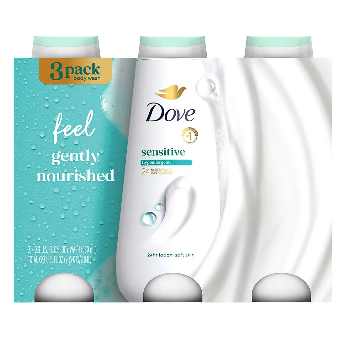 Dove Sensitive Skin Hypoallergenic Body Wash, 3 pk./23 oz. - USA MEGA SHOP