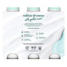 Body wash pack back panel with soften dryness and gentle care wording