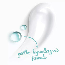 Hypoallergenic body wash graphic with gentle, hypoallergenic formula arrow