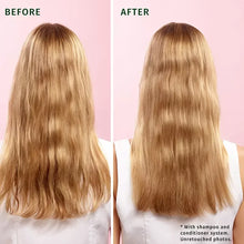 Hair care result: before and after straight, smooth-looking blonde hair