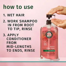 Hand dispensing from Herbal Essences Smooth rose hips shampoo pump bottle