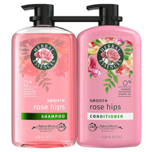 Herbal Essences Smooth rose hips shampoo and conditioner bottles with pumps, front labels