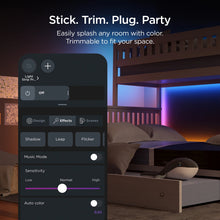 Indoors LED light strip casting multicolor glow with smartphone app control