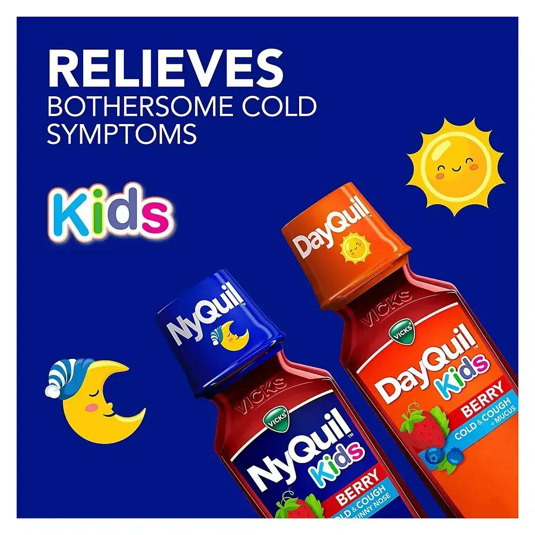 Vicks DayQuil & NyQuil Kids Berry 3-Pack, Cold & Flu Relief, 6+ Years