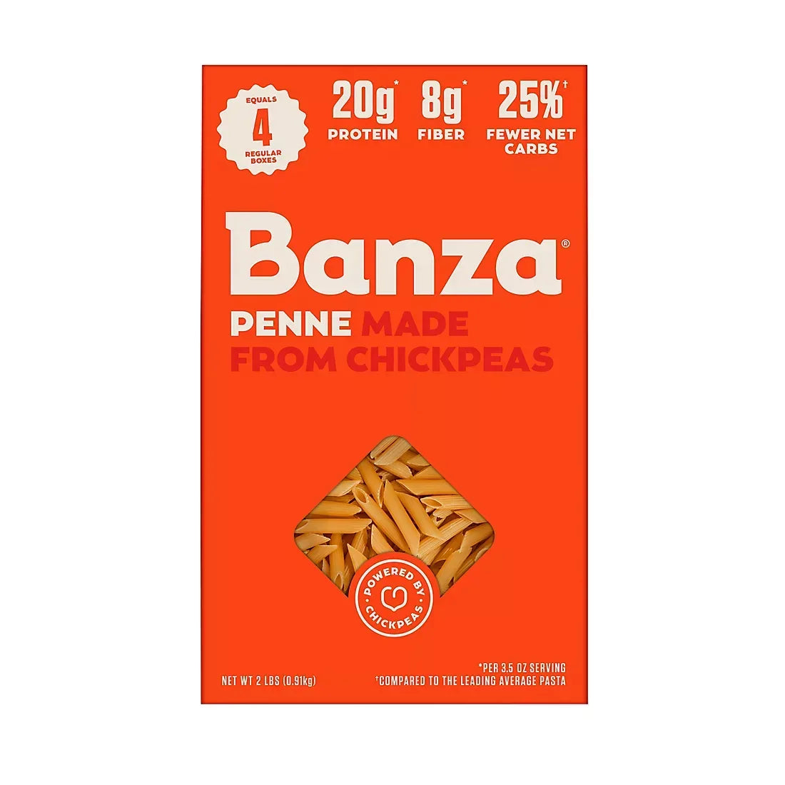 Banza Penne Pasta Four-Pack, Gluten Free, High Protein, and Lower Carb Chickpea Pasta, 2 lbs. - USA MEGA SHOP