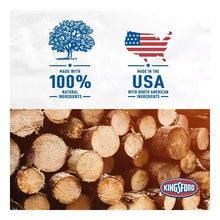 Loose charcoal briquettes assortment with made-in-USA and 100% natural ingredients icons