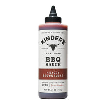 BBQ sauce bottle with black cap, red-brown Hickory flavor label
