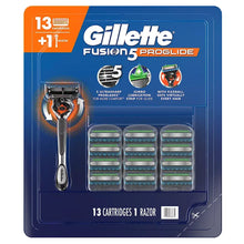 Shaving razor starter pack with handle and 13 cartridges in a blister card.