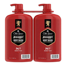 Red body wash pump bottles, two-pack, black label with Old Spice Swagger 24/7