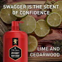 Red body wash pump bottle with Old Spice Swagger body wash label