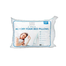 Quilted memory foam bed pillows, 2-pack, white with blue piping and labels