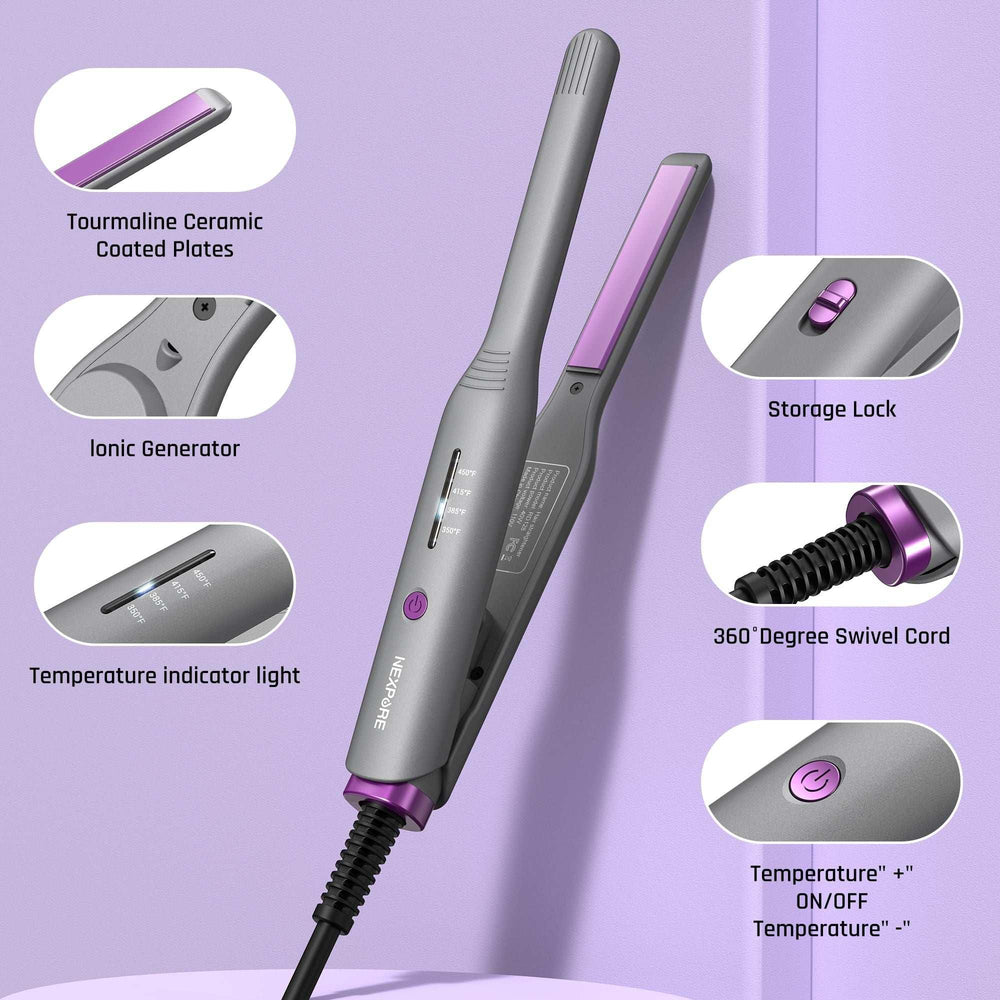 NEXPURE 1/2" Flat Iron Hair Straightener & Curler, 2 in 1 Ceramic Mini Straightener, Travel Iron, 30s Fast Heat Up, Purple - USA MEGA SHOP