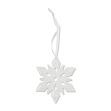 White mini snowflake ornament with hanging loop, flat paper-cut style